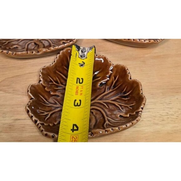 3 Olfaire Leaf-Shaped Brown Ceramic Dishes Made In Portugal - Picture 6 of 7